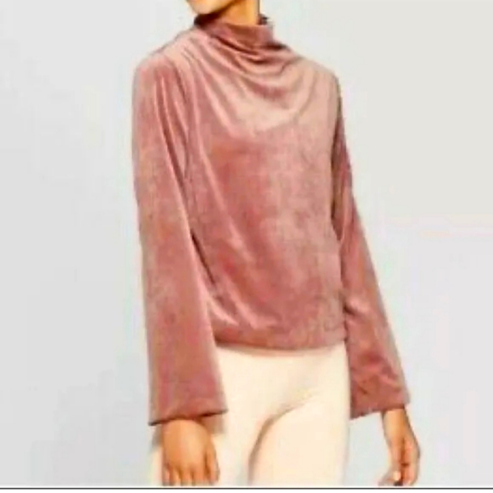 EUC! JoyLab Mauve Velvet Side Zip Mock Neck Long Sleeve Top